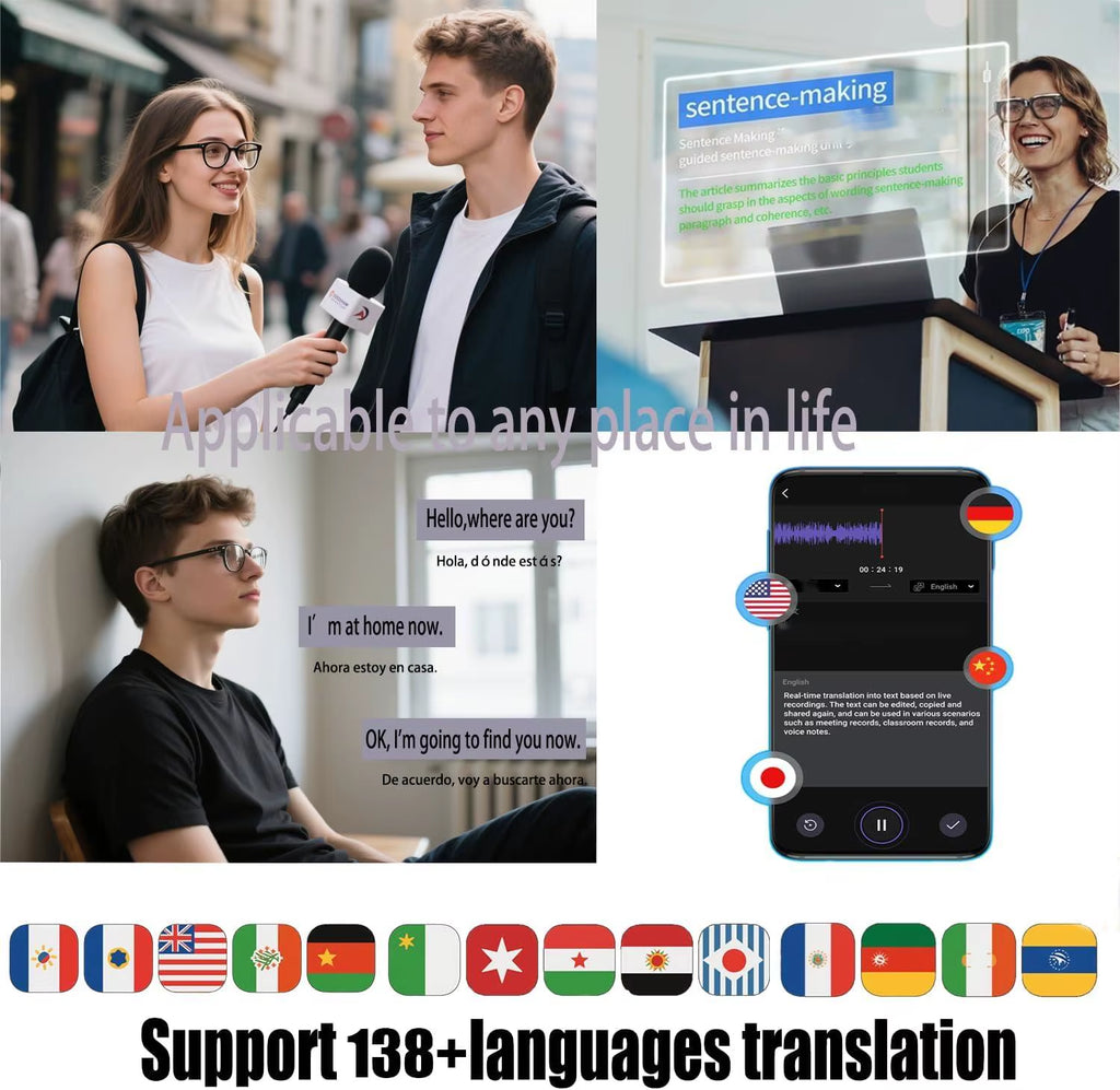 AI Translation Smart Glasses with Photochromic Lenses, Support 160+ Languages Real-Time Translation