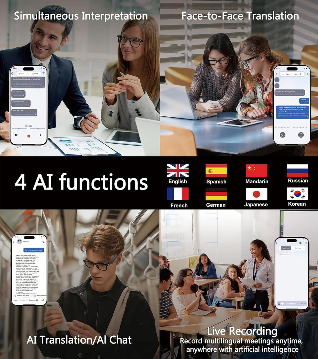 Smart Glasses AI Bluetooth Glasses with 144+ Translation for Men & Woman Travel