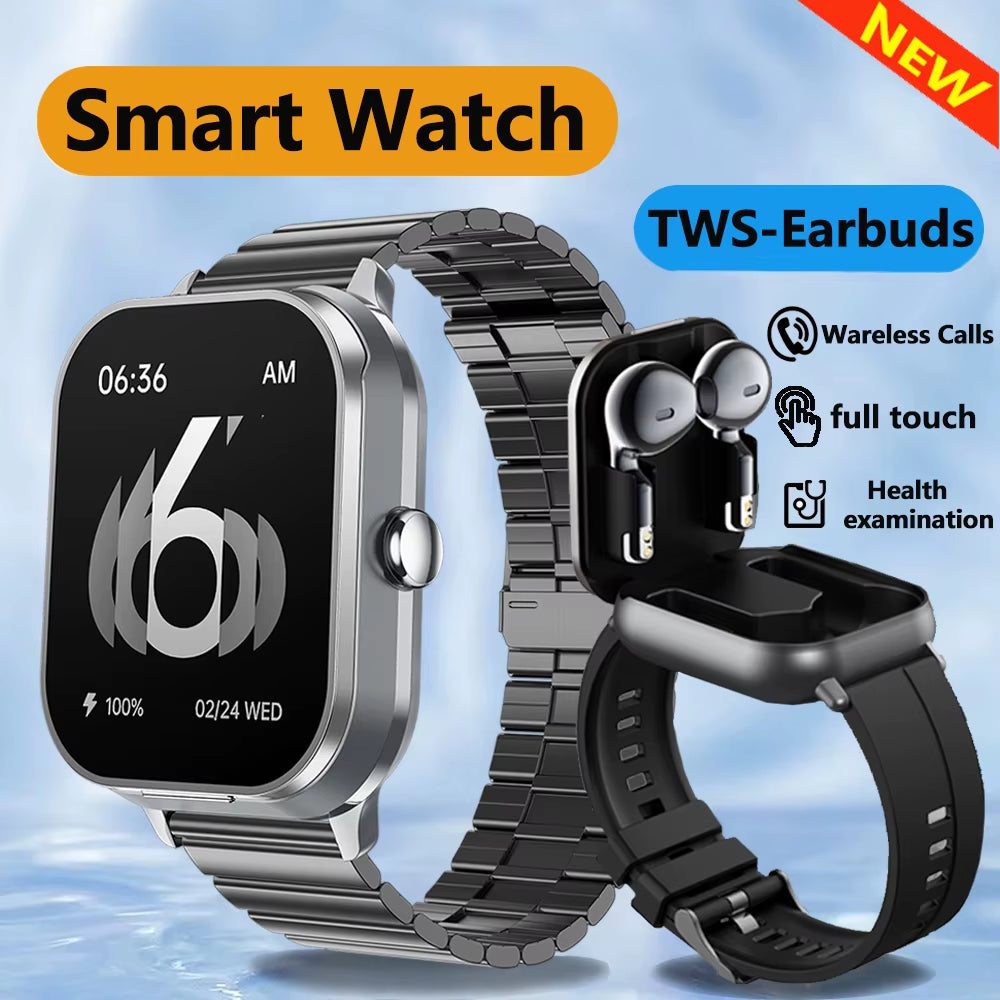 Headset Smartwatch TWS Two in One Wireless Bluetooth Dual Headset Call Health Blood Pressure Calories Sport BT Music Smart Watch
