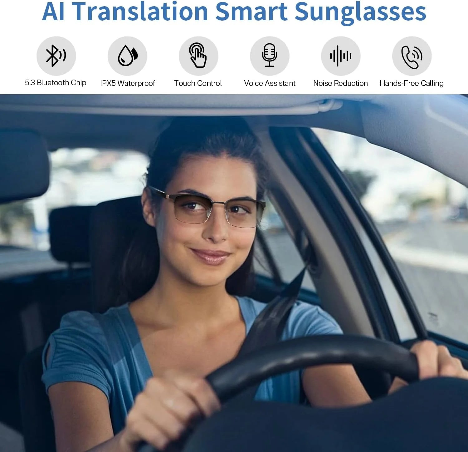 Smart Glasses with AI Translation, Bluetooth Audio Sunglasses with Photochromic Lenses, Voice Assistant, Real-Time Translation, Supports 144+ Languages, Great for Business, Travel Silver