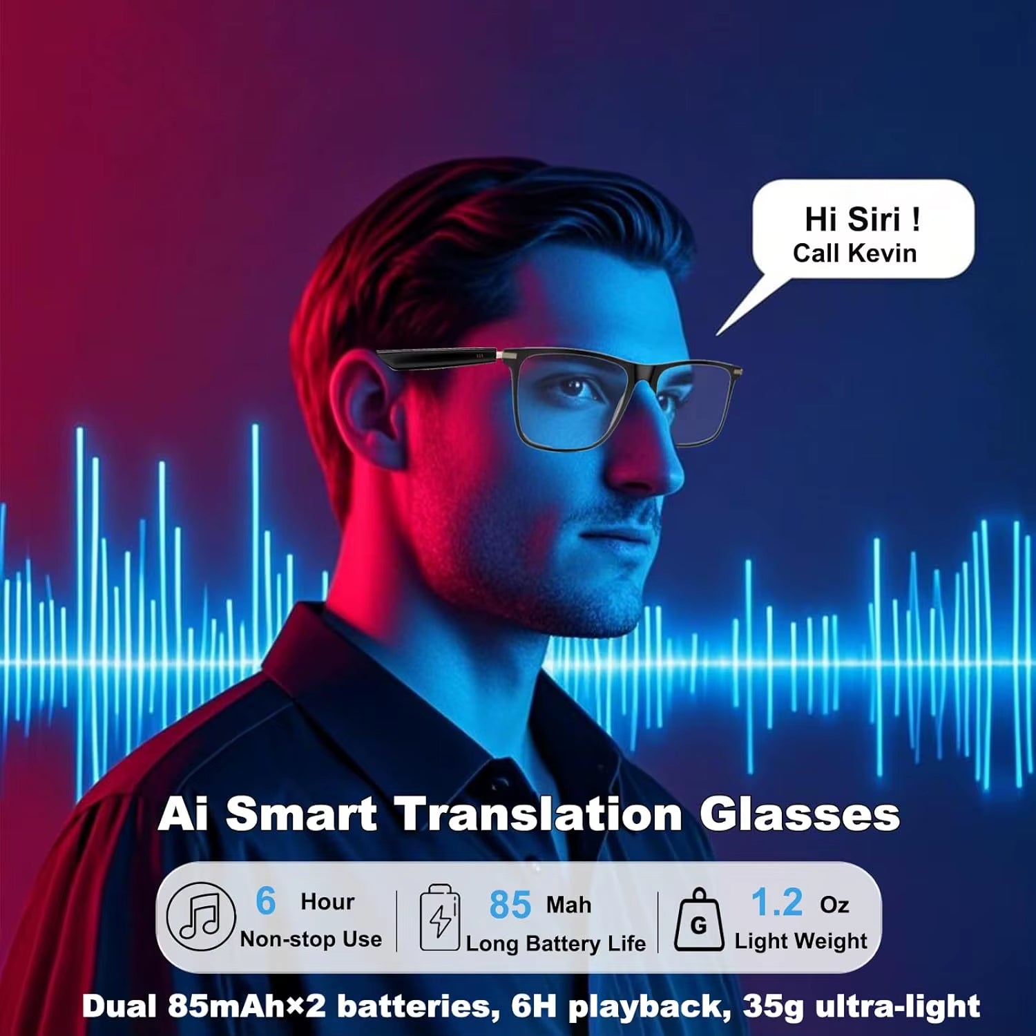 AI Translation Smart Glasses with Photochromic Lenses, Support 160+ Languages Real-Time Translation