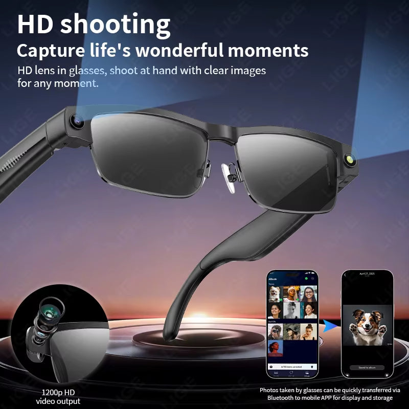AI Smart Glasses Chat Voice Assistant Control 270Mah Battery 800W HD Camera 1200P Video Shoot Bluetooth Call Sunglasses New