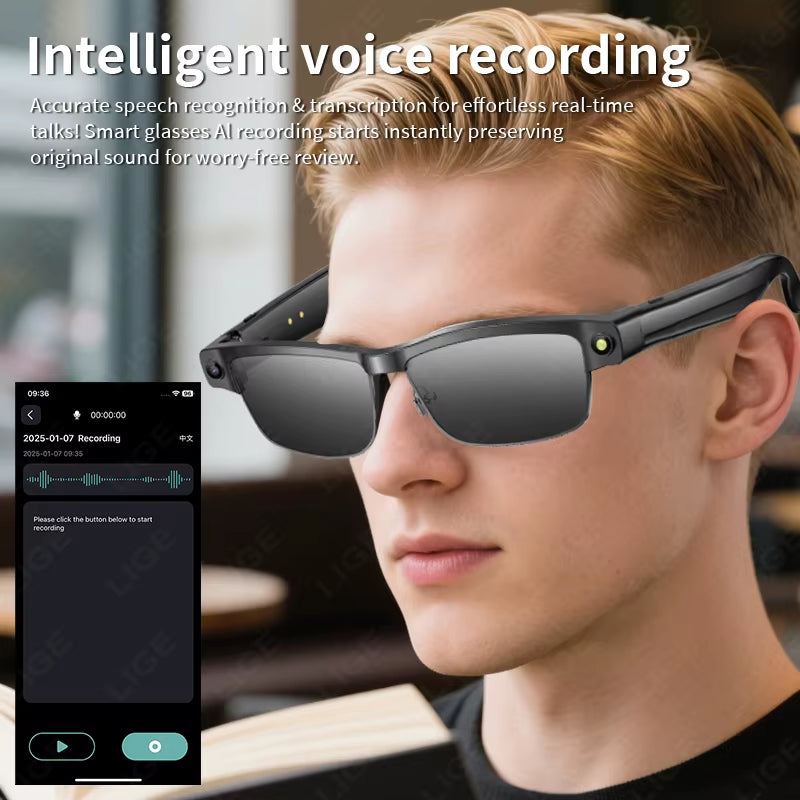 AI Smart Glasses Chat Voice Assistant Control 270Mah Battery 800W HD Camera 1200P Video Shoot Bluetooth Call Sunglasses New