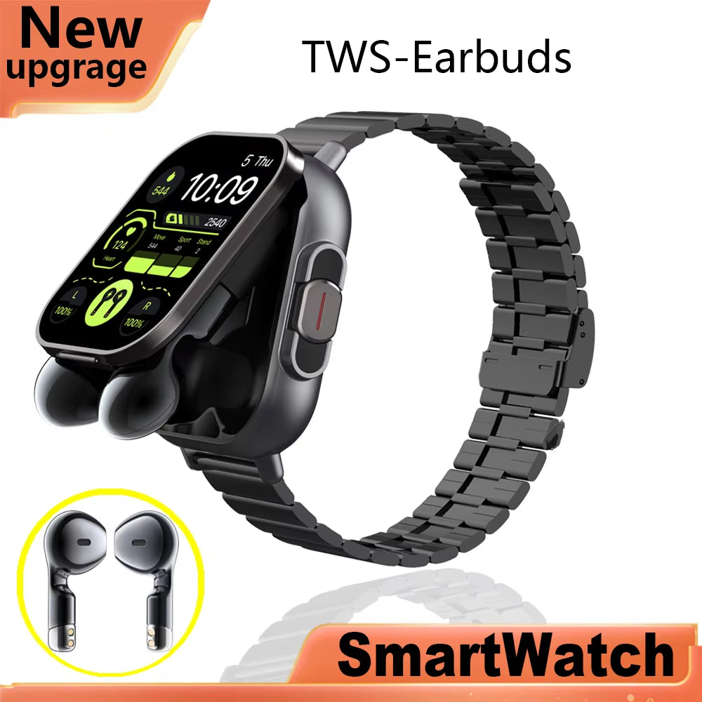 Headset Smartwatch TWS Two in One Wireless Bluetooth Dual Headset Call Health Blood Pressure Calories Sport BT Music Smart Watch