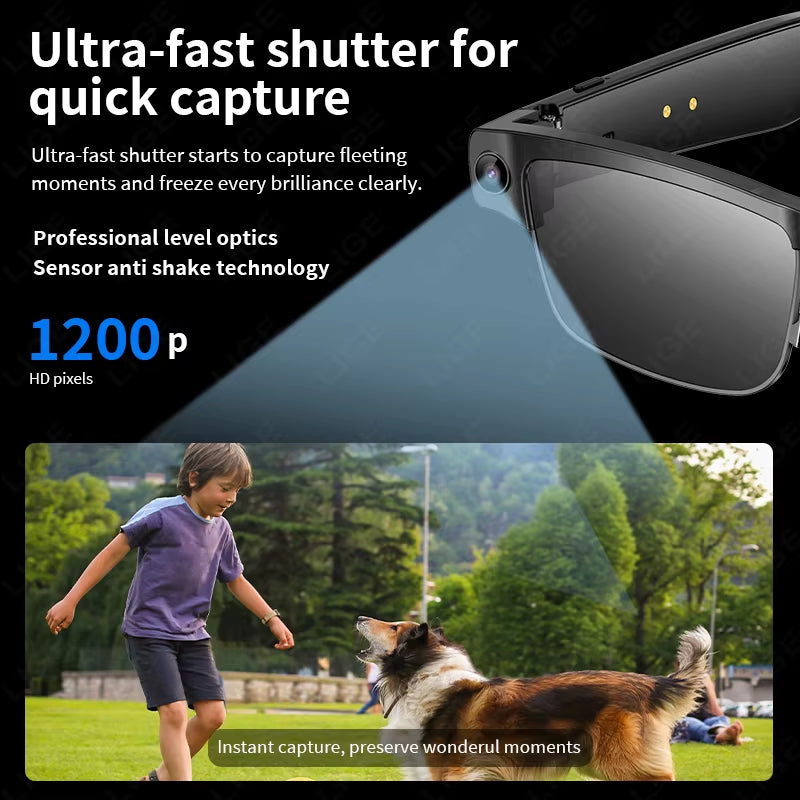 AI Smart Glasses Chat Voice Assistant Control 270Mah Battery 800W HD Camera 1200P Video Shoot Bluetooth Call Sunglasses New