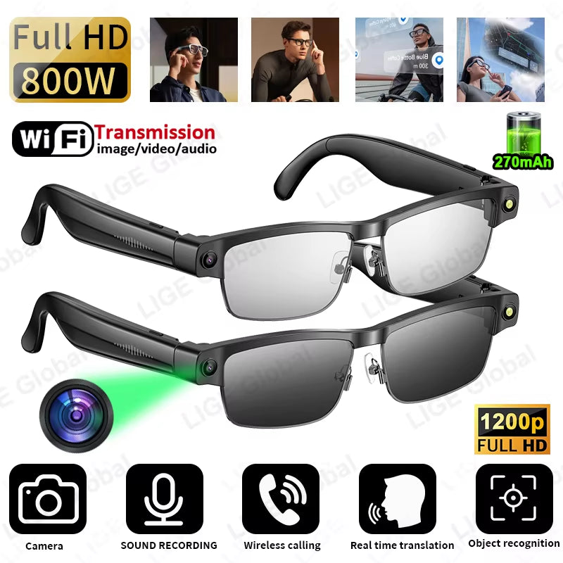 AI Smart Glasses Chat Voice Assistant Control 270Mah Battery 800W HD Camera 1200P Video Shoot Bluetooth Call Sunglasses New