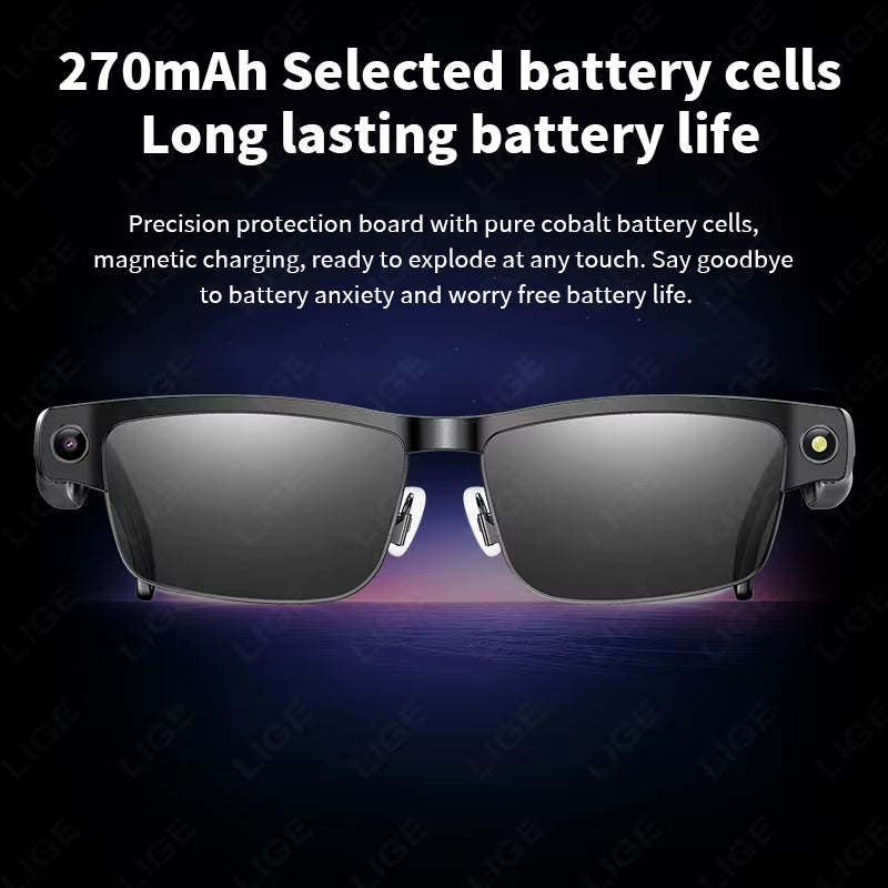 AI Smart Glasses Chat Voice Assistant Control 270Mah Battery 800W HD Camera 1200P Video Shoot Bluetooth Call Sunglasses New