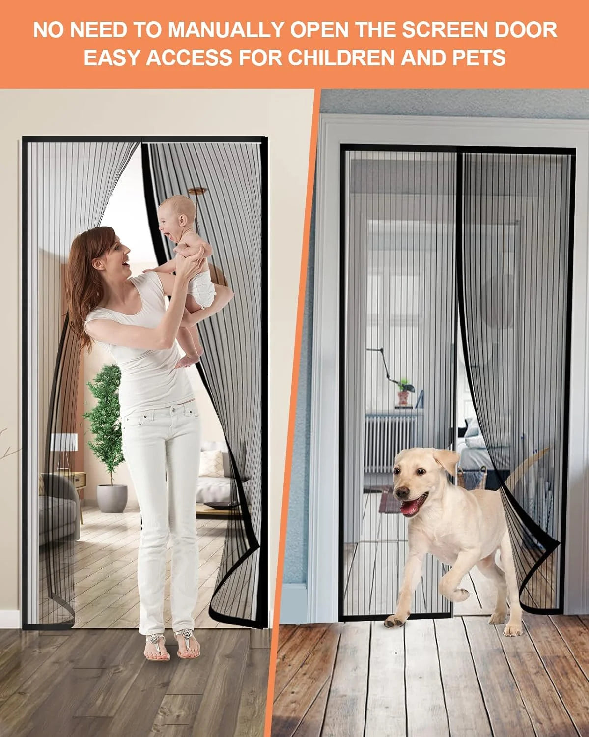 Magnetic Screen Door - the Original Self-Closing, Pet Friendly Walk through Door Screen Magnetic Closure (38 X 82 Inch) - Retractable Screen Door Mesh Keeps Bugs Out - Magnet Screen Door