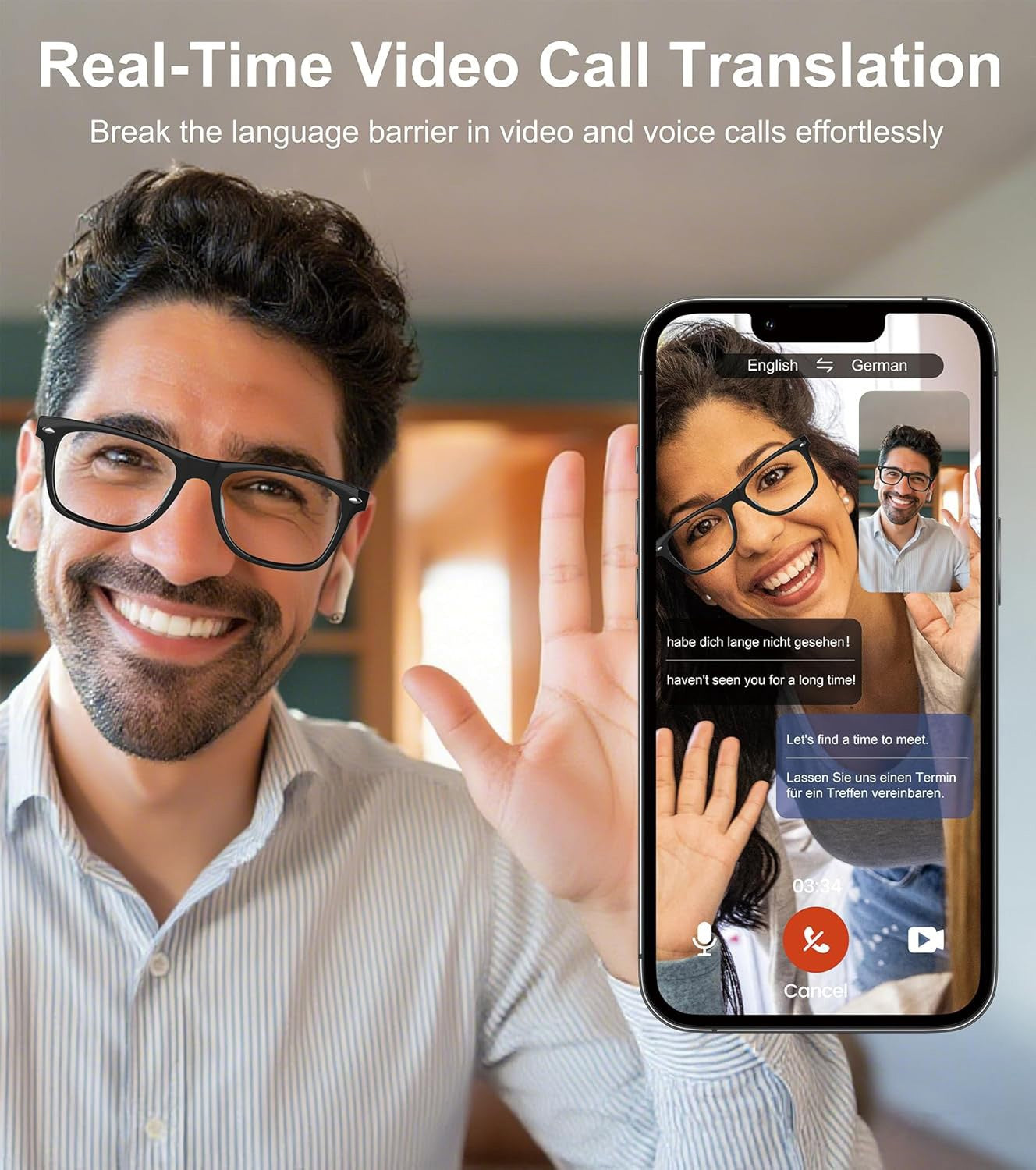 Smart Glasses AI Bluetooth Glasses with 144+ Translation for Men & Woman Travel