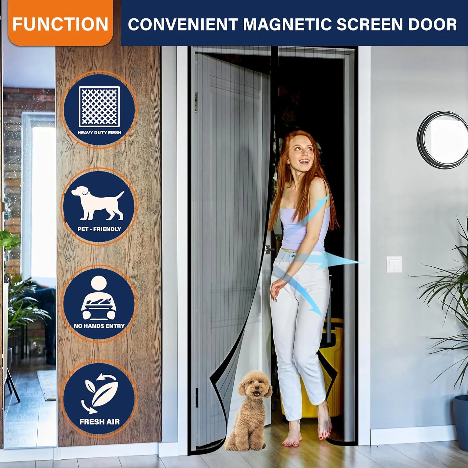 Magnetic Screen Door - the Original Self-Closing, Pet Friendly Walk through Door Screen Magnetic Closure (38 X 82 Inch) - Retractable Screen Door Mesh Keeps Bugs Out - Magnet Screen Door